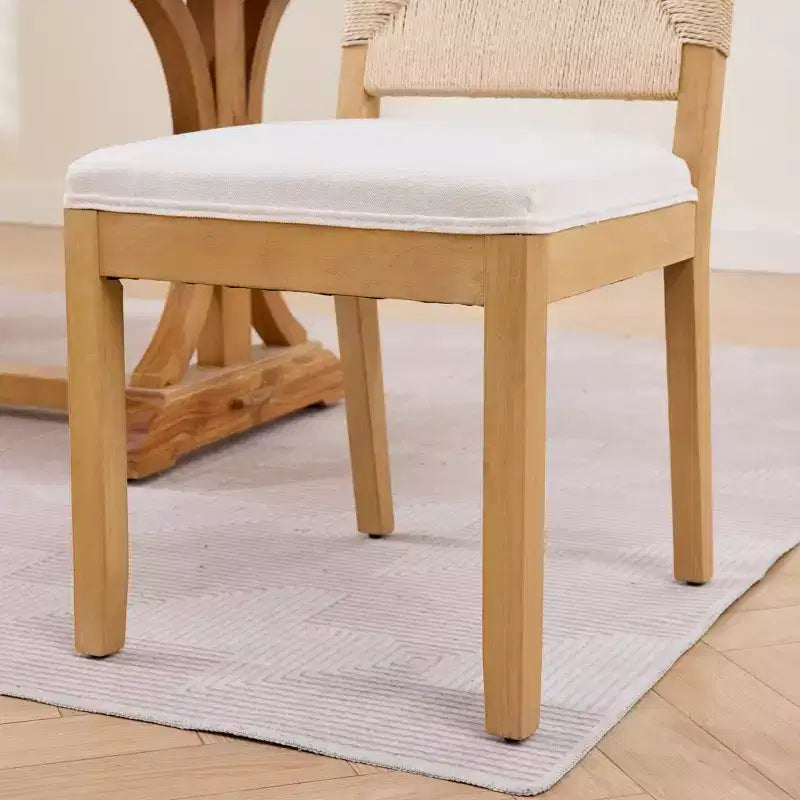GDFStudio Haven Linen Upholstered Wooden Dining Chair with Rope Backrest( Set of 2)