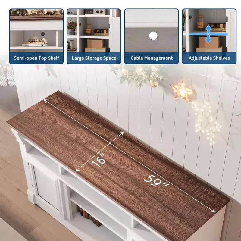 Farmhouse TV Stand, 58 Entertainment Center for TVs up to 65 Inches, Media Console with Open Storage Cabinets for Living Room