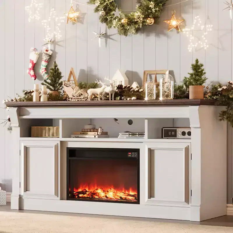 Farmhouse TV Stand, 58 Entertainment Center for TVs up to 65 Inches, Media Console with Open Storage Cabinets for Living Room