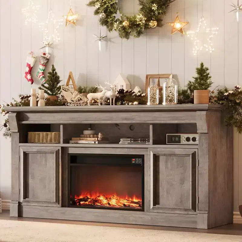 Farmhouse TV Stand, 58 Entertainment Center for TVs up to 65 Inches, Media Console with Open Storage Cabinets for Living Room