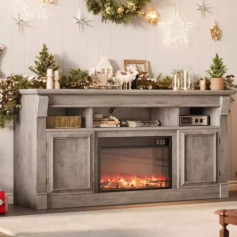 Farmhouse TV Stand, 58 Entertainment Center for TVs up to 65 Inches, Media Console with Open Storage Cabinets for Living Room