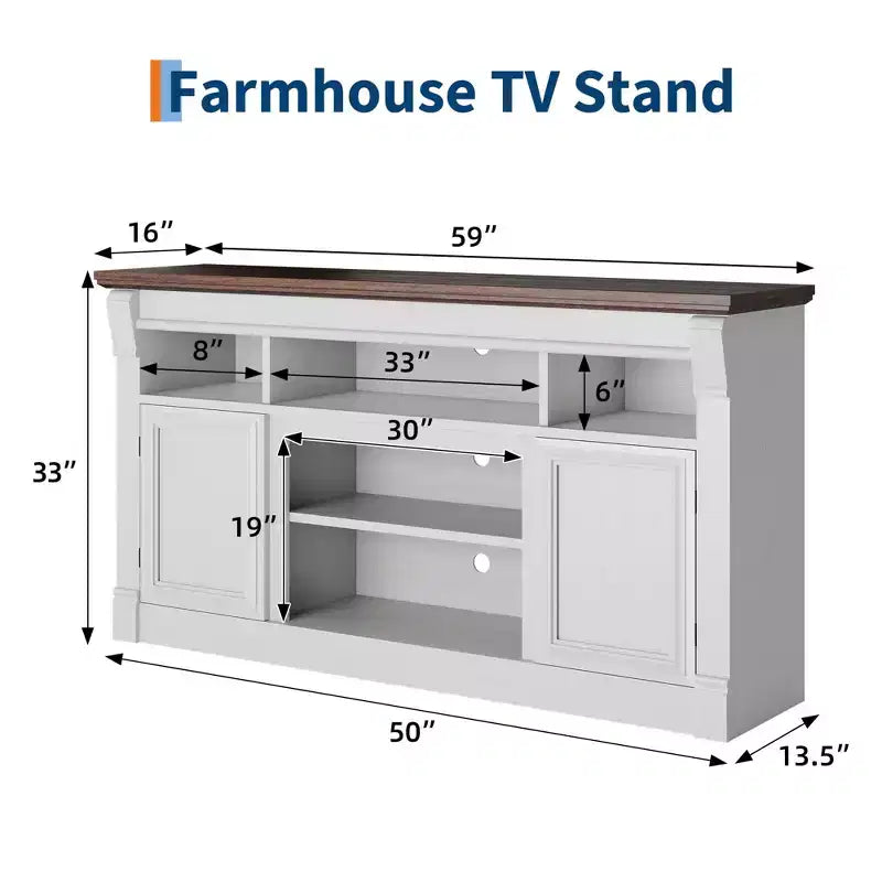 Farmhouse TV Stand, 58 Entertainment Center for TVs up to 65 Inches, Media Console with Open Storage Cabinets for Living Room