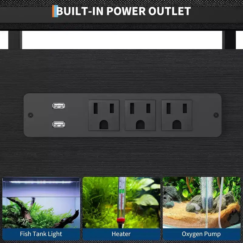 20-29 Gallon Fish Tank Stand with Power Outlets, Heavy Duty Metal and Wood Aquarium Table with Storage Shelf for Living Room