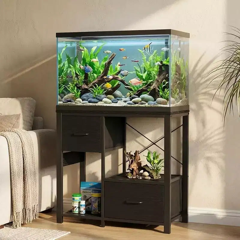 20-29 Gallon Fish Tank Stand with Power Outlets, Heavy Duty Metal and Wood Aquarium Table with Storage Shelf for Living Room