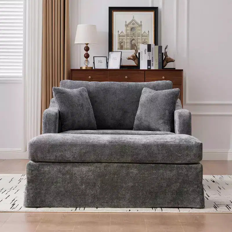 Upholstered Accent Chair Cushioned Single Sofa Chair Leisure Chair with Ottoman&Pillows, Chenille - ModernLuxe