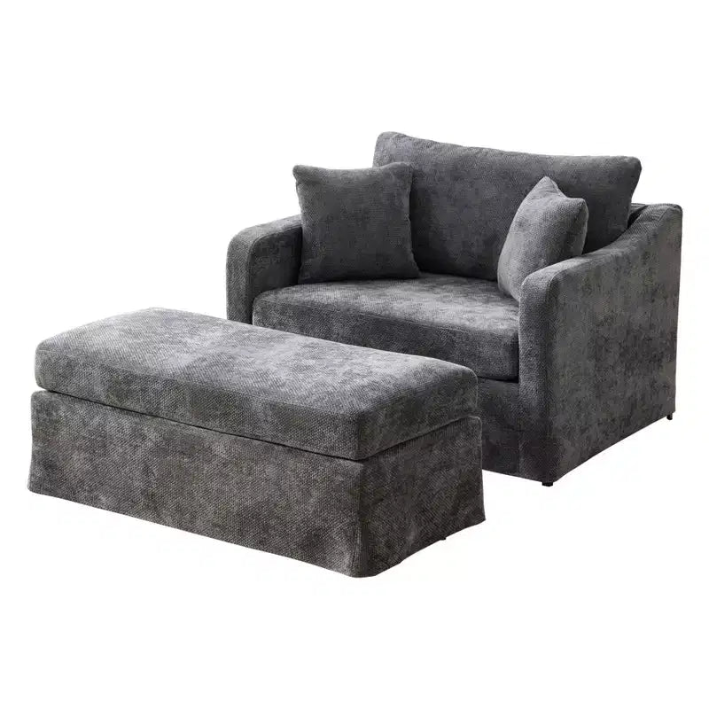 Upholstered Accent Chair Cushioned Single Sofa Chair Leisure Chair with Ottoman&Pillows, Chenille - ModernLuxe