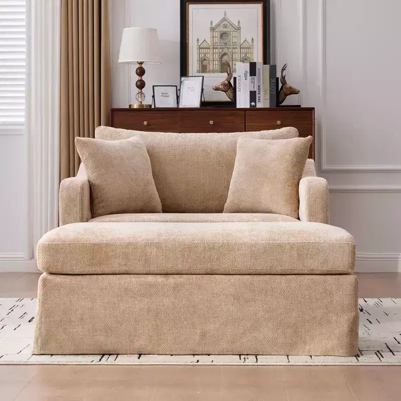 Upholstered Accent Chair Cushioned Single Sofa Chair Leisure Chair with Ottoman&Pillows, Chenille - ModernLuxe