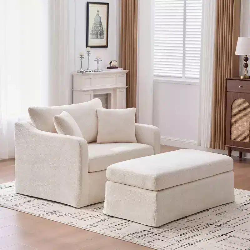 Upholstered Accent Chair Cushioned Single Sofa Chair Leisure Chair with Ottoman&Pillows, Chenille - ModernLuxe