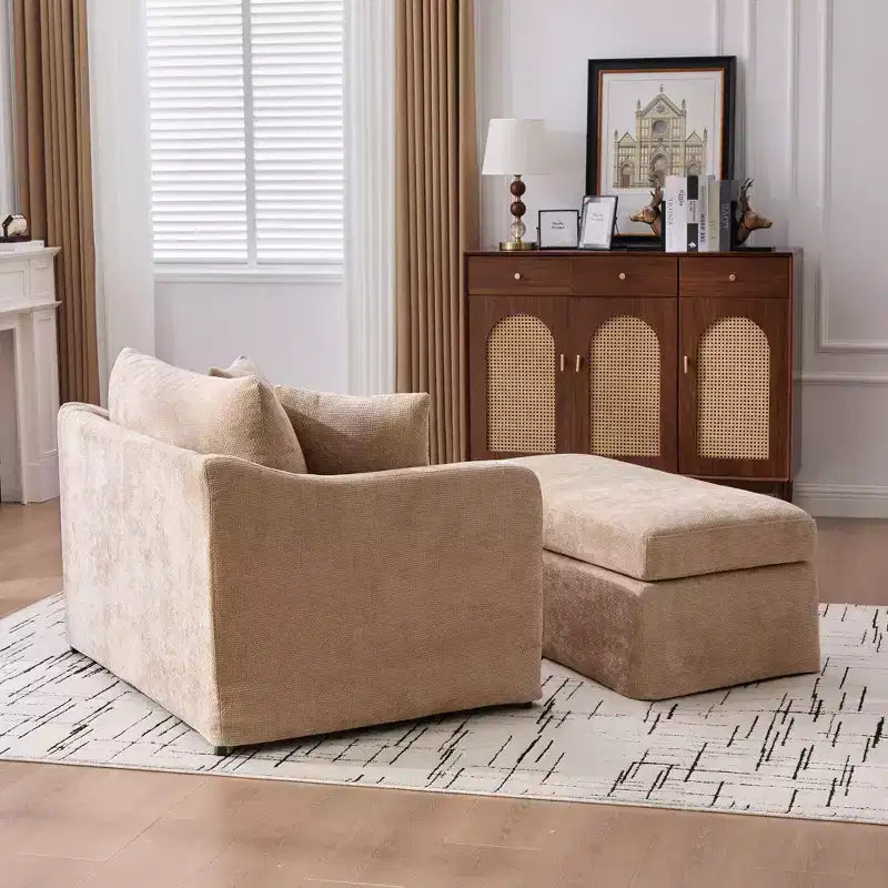 Upholstered Accent Chair Cushioned Single Sofa Chair Leisure Chair with Ottoman&Pillows, Chenille - ModernLuxe