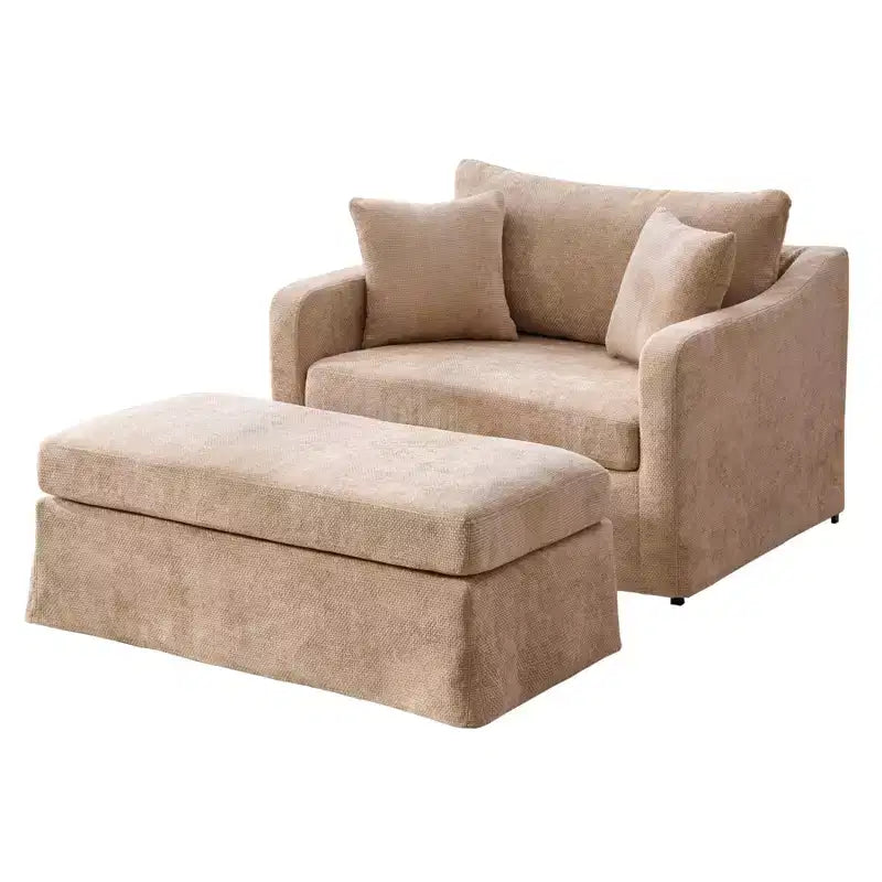 Upholstered Accent Chair Cushioned Single Sofa Chair Leisure Chair with Ottoman&Pillows, Chenille - ModernLuxe