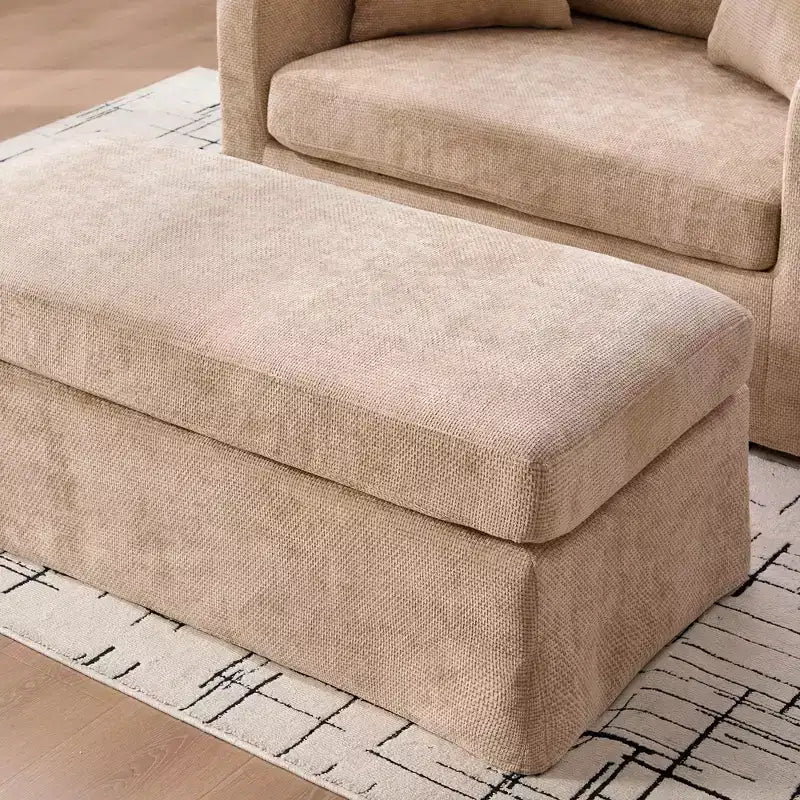 Upholstered Accent Chair Cushioned Single Sofa Chair Leisure Chair with Ottoman&Pillows, Chenille - ModernLuxe