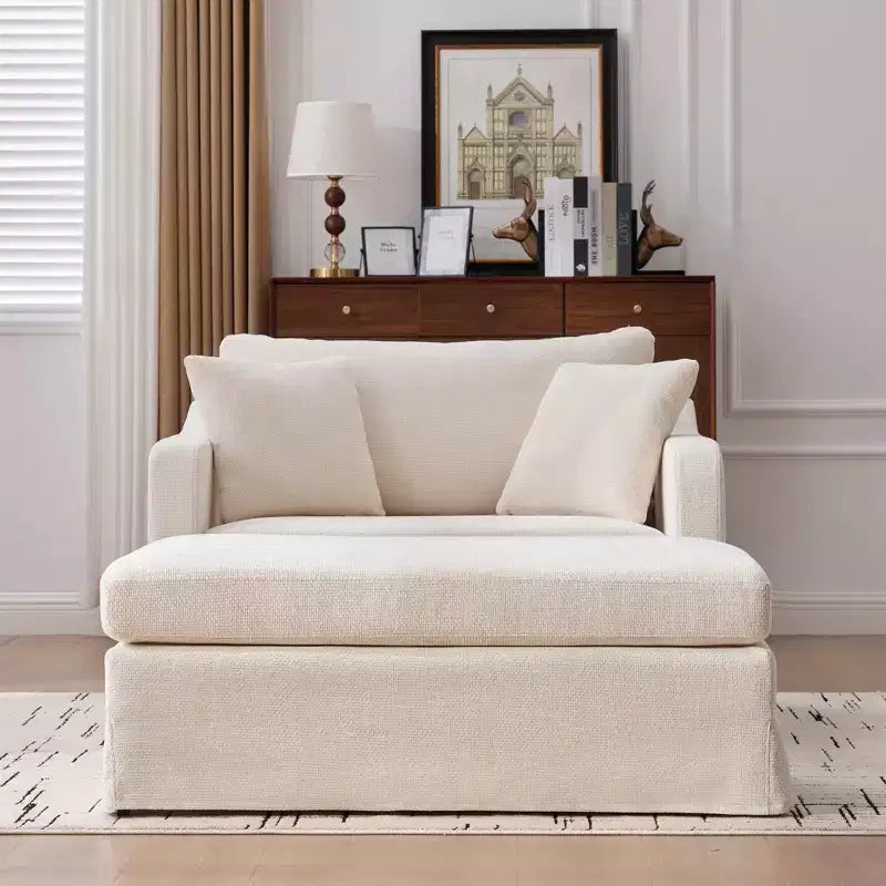 Upholstered Accent Chair Cushioned Single Sofa Chair Leisure Chair with Ottoman&Pillows, Chenille - ModernLuxe