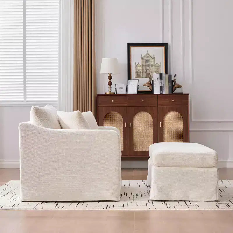 Upholstered Accent Chair Cushioned Single Sofa Chair Leisure Chair with Ottoman&Pillows, Chenille - ModernLuxe