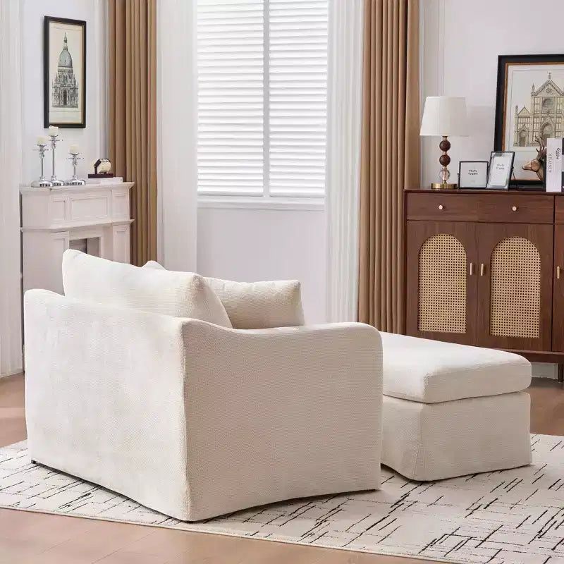 Upholstered Accent Chair Cushioned Single Sofa Chair Leisure Chair with Ottoman&Pillows, Chenille - ModernLuxe