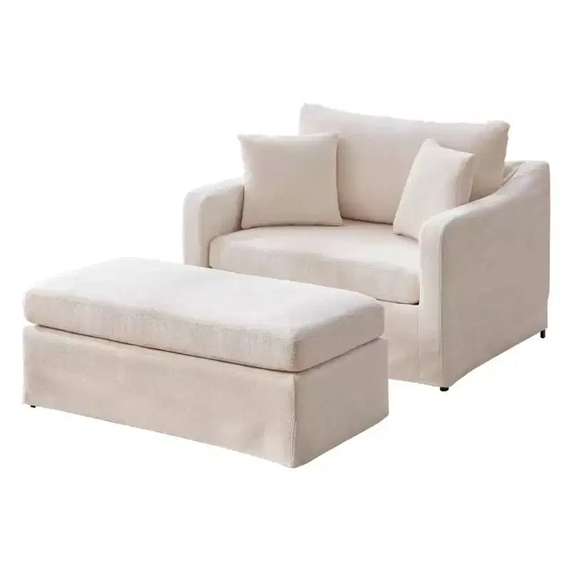Upholstered Accent Chair Cushioned Single Sofa Chair Leisure Chair with Ottoman&Pillows, Chenille - ModernLuxe