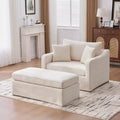 Upholstered Accent Chair Cushioned Single Sofa Chair Leisure Chair with Ottoman&Pillows, Chenille - ModernLuxe