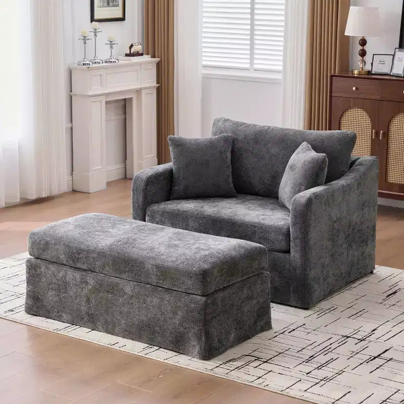 Fauteuil d'appoint rembourré, fauteuil simple capitonné, chaise de loisirs avec ottoman et oreillers, chenille - ModernLuxe