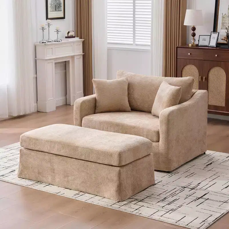 Fauteuil d'appoint rembourré, fauteuil simple capitonné, chaise de loisirs avec ottoman et oreillers, chenille - ModernLuxe