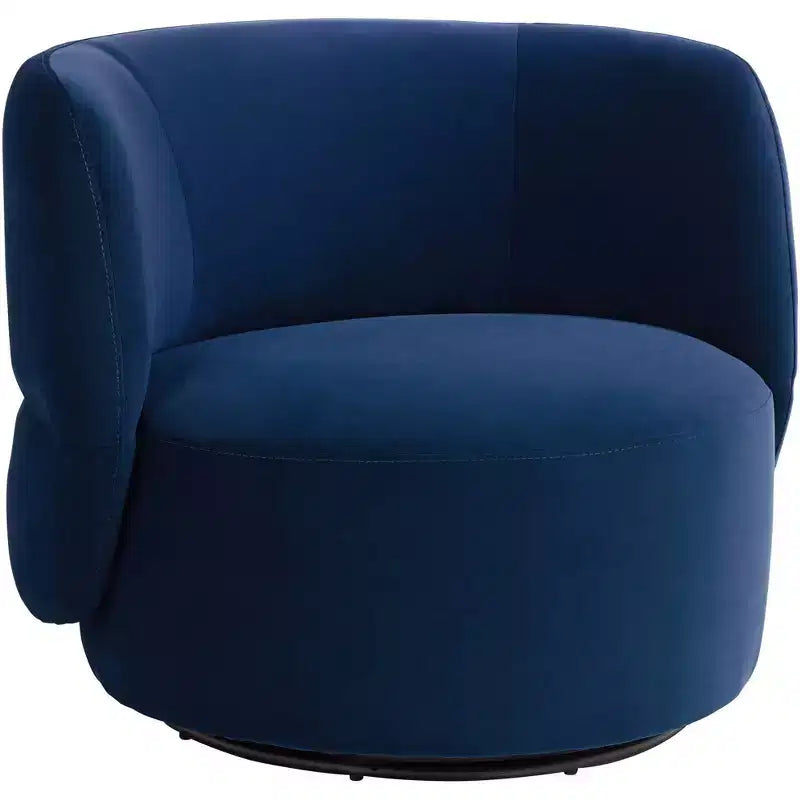 Studio 55D Fontana 36 Wide Prussian Blue Velvety Fabric Occasional Swivel Chair