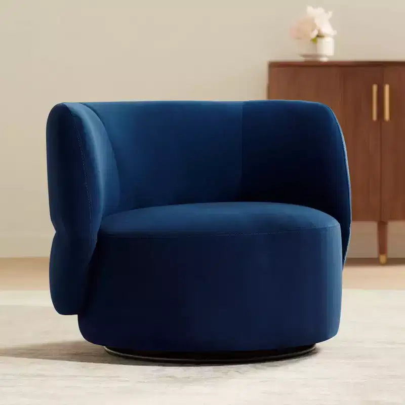 Studio 55D Fontana 36 Wide Prussian Blue Velvety Fabric Occasional Swivel Chair