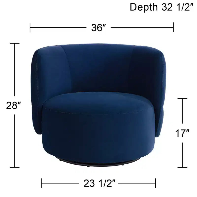 Studio 55D Fontana 36 Wide Prussian Blue Velvety Fabric Occasional Swivel Chair