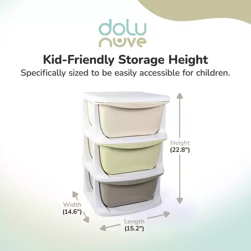 Dolu Nuve Kids 3-Tier Storage Unit with Drawers Plastic Organizer for Toys