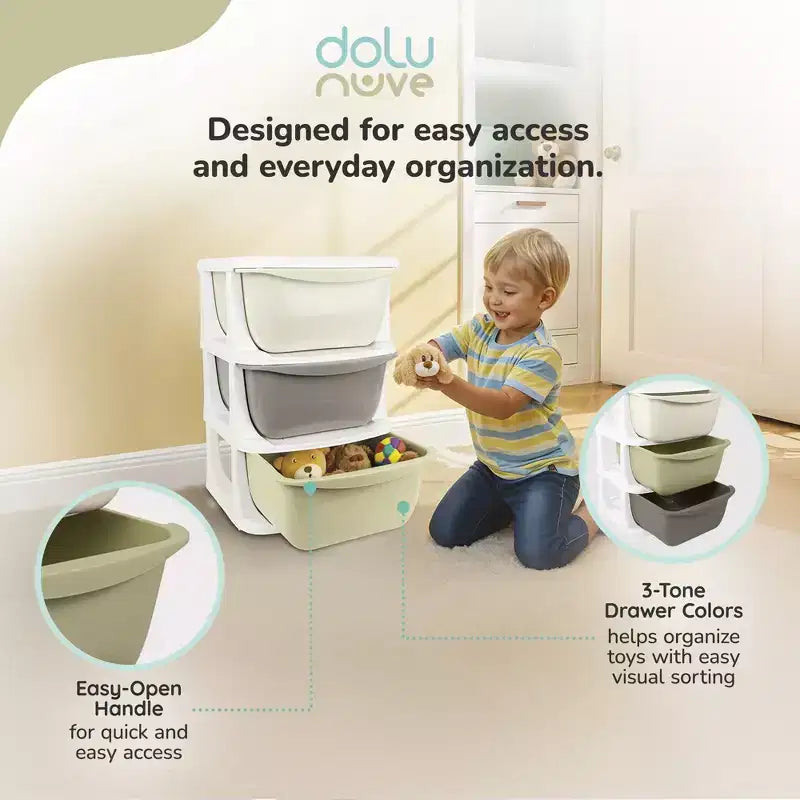 Dolu Nuve Kids 3-Tier Storage Unit with Drawers Plastic Organizer for Toys