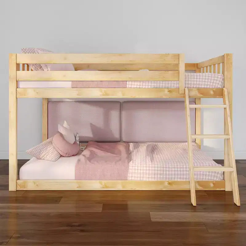 Max & Lily Fundamentals Low Twin over Twin Bunk Bed + 2 Floating Headboards