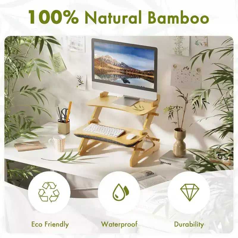 Home Collection 22 Inch Adjustable Bamboo Standing Desk Converter