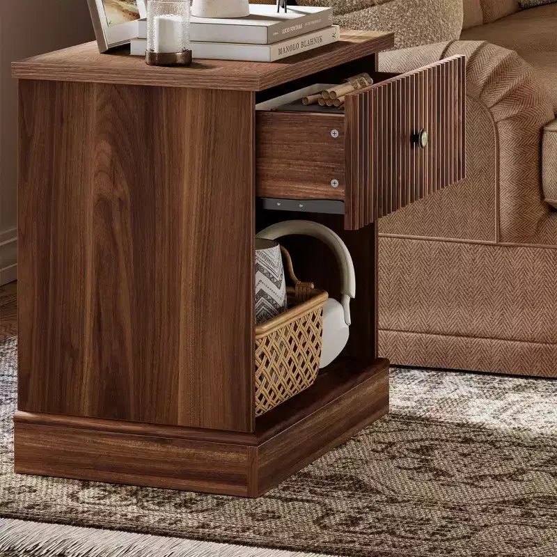 Dresser, Nightstand  Fluted 1-Drawer Bedside Table, Farmhouse End Cabinet with Storage for Bedroom, Living Room