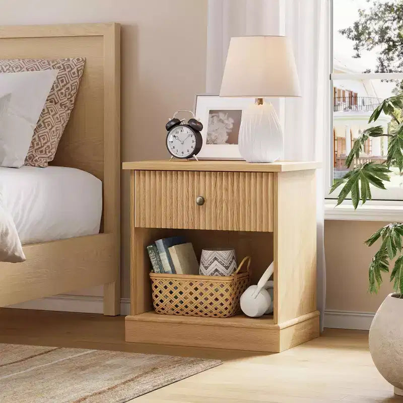 Commode, table de chevet avec 1 tiroir cannelé, armoire d'appoint de style rustique avec rangement pour chambre à coucher, salon