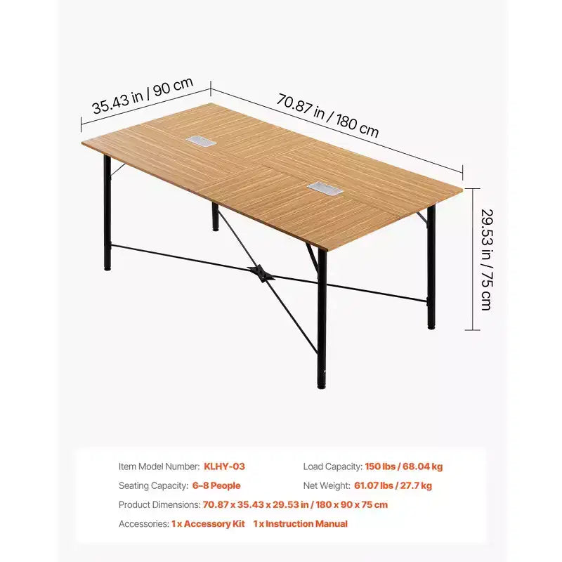 VEVOR Conference Table, 6 ft Office Meeting Table for 6-8 Person, Modern Rectangle Seminar Desk with Metal Legs, Meeting Desk Ideal for Office,Brown