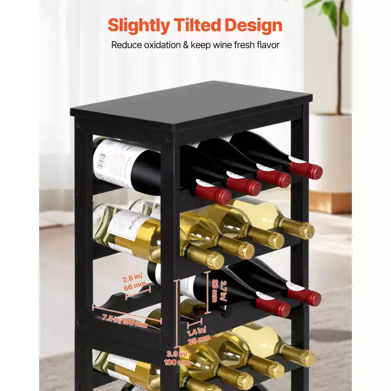 VEVOR 24 Bottle Detachable Wine Rack, 6-Tier Wine Bottle Holder,Solid Bamboo Wood Freestanding Floor Display Wine Storage Shelves, Black