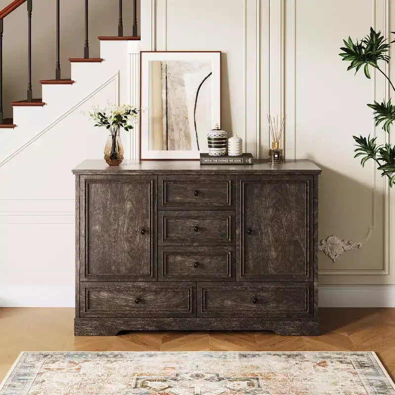 Sideboard Buffet Cabinet with 5 Drawers, 2 Doors, 47 Kitchen Storage Cabinet, Coffee Bar Cabinet with Adjustable Shelves for Dining Room Living Room