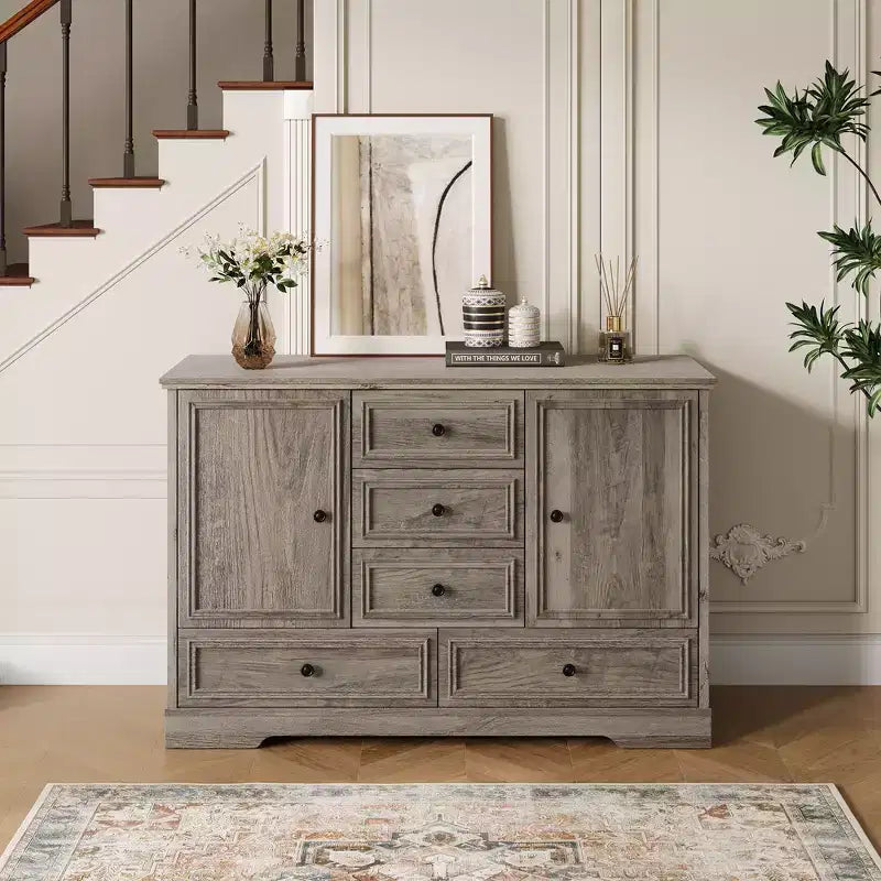 Sideboard Buffet Cabinet with 5 Drawers, 2 Doors, 47 Kitchen Storage Cabinet, Coffee Bar Cabinet with Adjustable Shelves for Dining Room Living Room