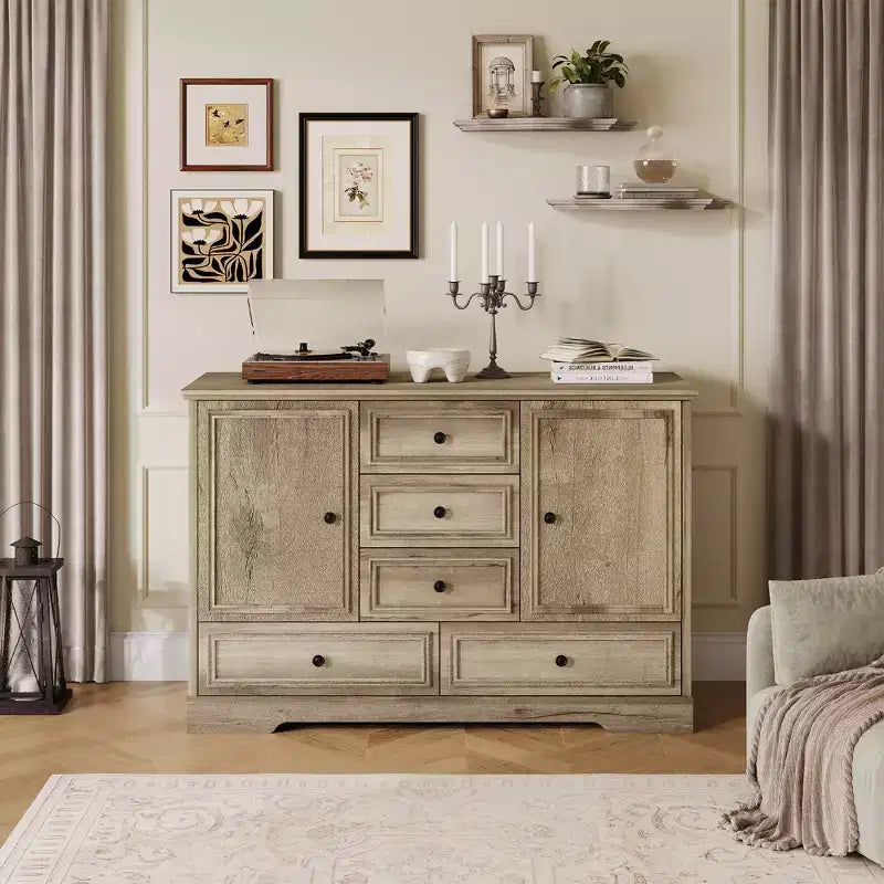 Sideboard Buffet Cabinet with 5 Drawers, 2 Doors, 47 Kitchen Storage Cabinet, Coffee Bar Cabinet with Adjustable Shelves for Dining Room Living Room