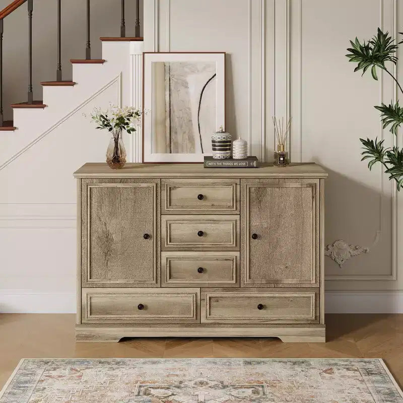 Sideboard Buffet Cabinet with 5 Drawers, 2 Doors, 47 Kitchen Storage Cabinet, Coffee Bar Cabinet with Adjustable Shelves for Dining Room Living Room