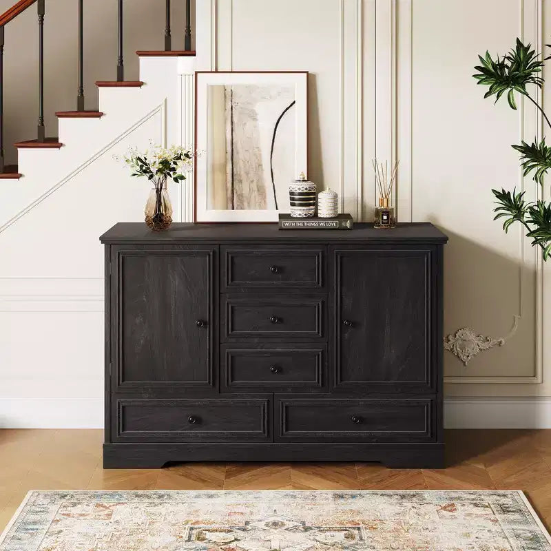 Sideboard Buffet Cabinet with 5 Drawers, 2 Doors, 47 Kitchen Storage Cabinet, Coffee Bar Cabinet with Adjustable Shelves for Dining Room Living Room