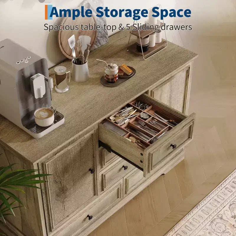 Sideboard Buffet Cabinet with 5 Drawers, 2 Doors, 47 Kitchen Storage Cabinet, Coffee Bar Cabinet with Adjustable Shelves for Dining Room Living Room