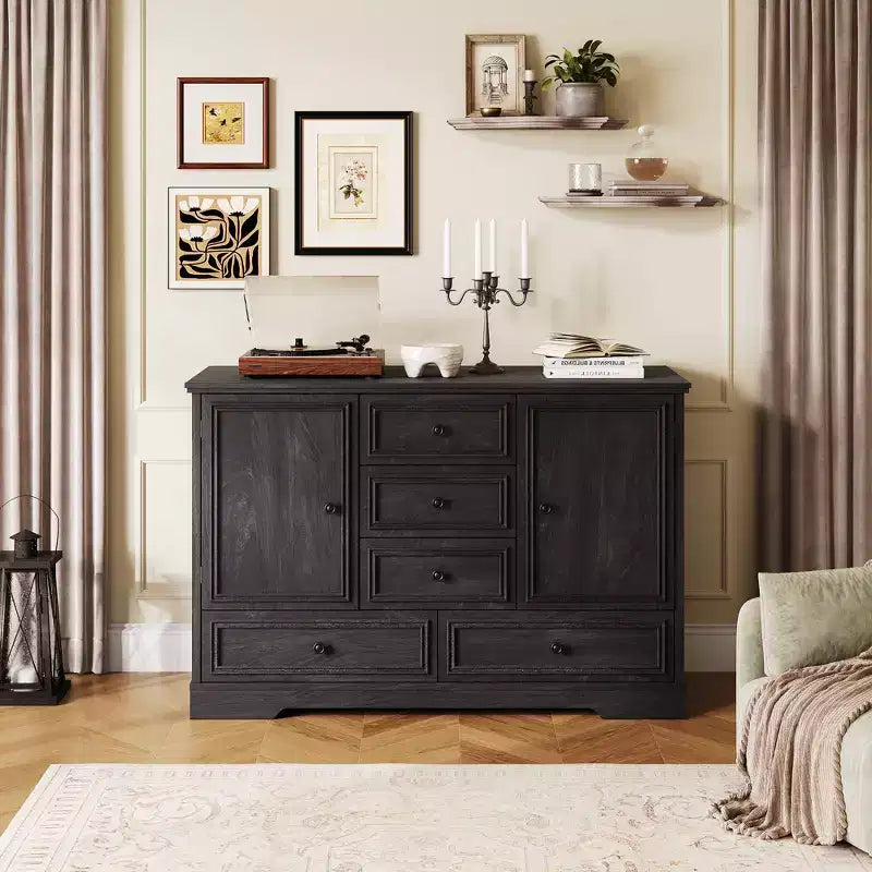 Sideboard Buffet Cabinet with 5 Drawers, 2 Doors, 47 Kitchen Storage Cabinet, Coffee Bar Cabinet with Adjustable Shelves for Dining Room Living Room