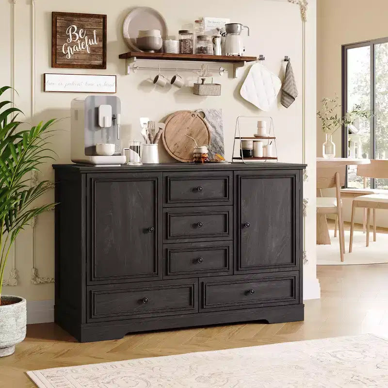 Sideboard Buffet Cabinet with 5 Drawers, 2 Doors, 47 Kitchen Storage Cabinet, Coffee Bar Cabinet with Adjustable Shelves for Dining Room Living Room