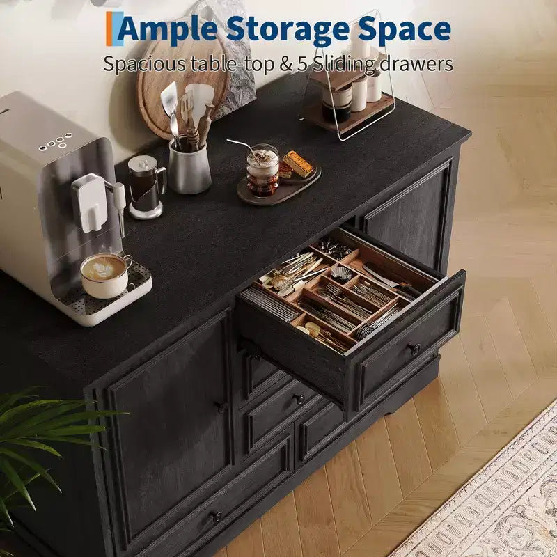 Sideboard Buffet Cabinet with 5 Drawers, 2 Doors, 47 Kitchen Storage Cabinet, Coffee Bar Cabinet with Adjustable Shelves for Dining Room Living Room