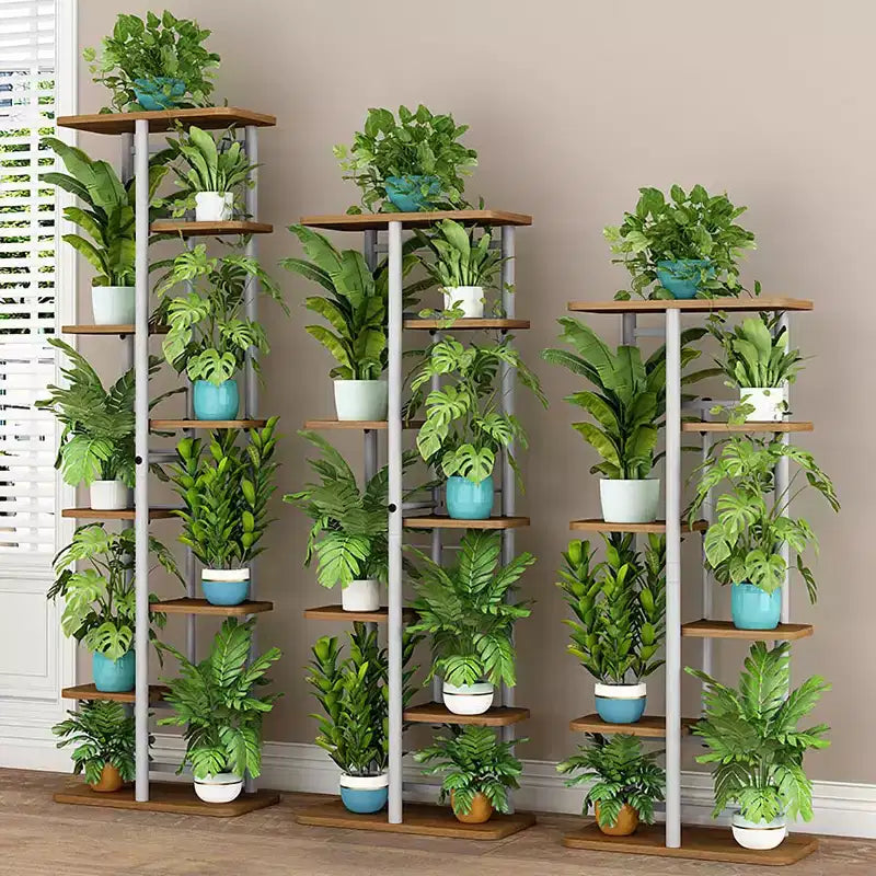Plant Stand Indoor Outdoor, 4 Tier Corner Tall Outdoor Plant Shelf, Tall Metal Multi-Tier Plant Shelf Rack, Stand Display Rack for Patio Garden