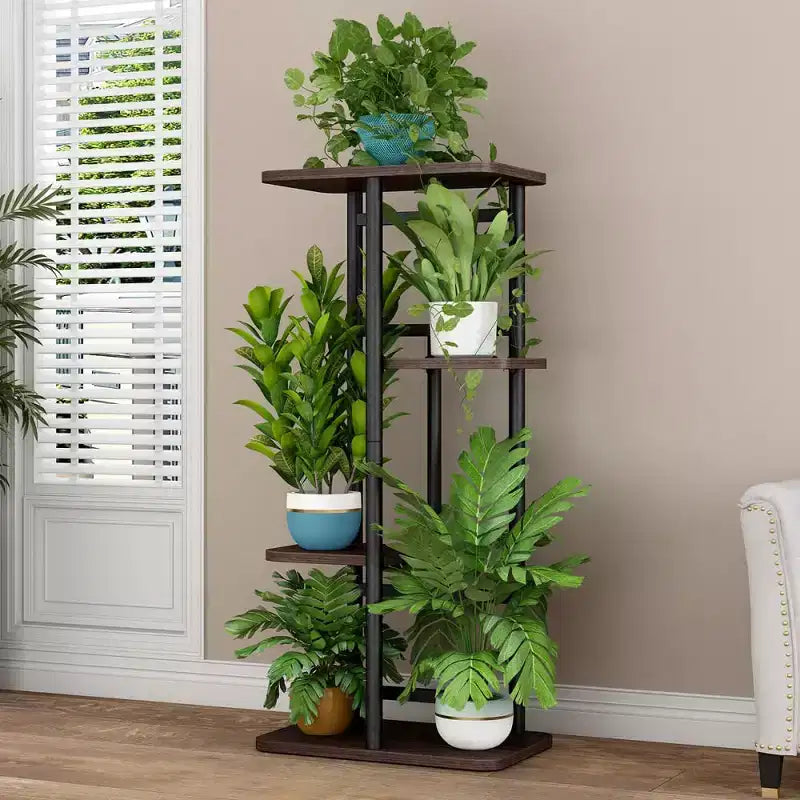 Plant Stand Indoor Outdoor, 4 Tier Corner Tall Outdoor Plant Shelf, Tall Metal Multi-Tier Plant Shelf Rack, Stand Display Rack for Patio Garden