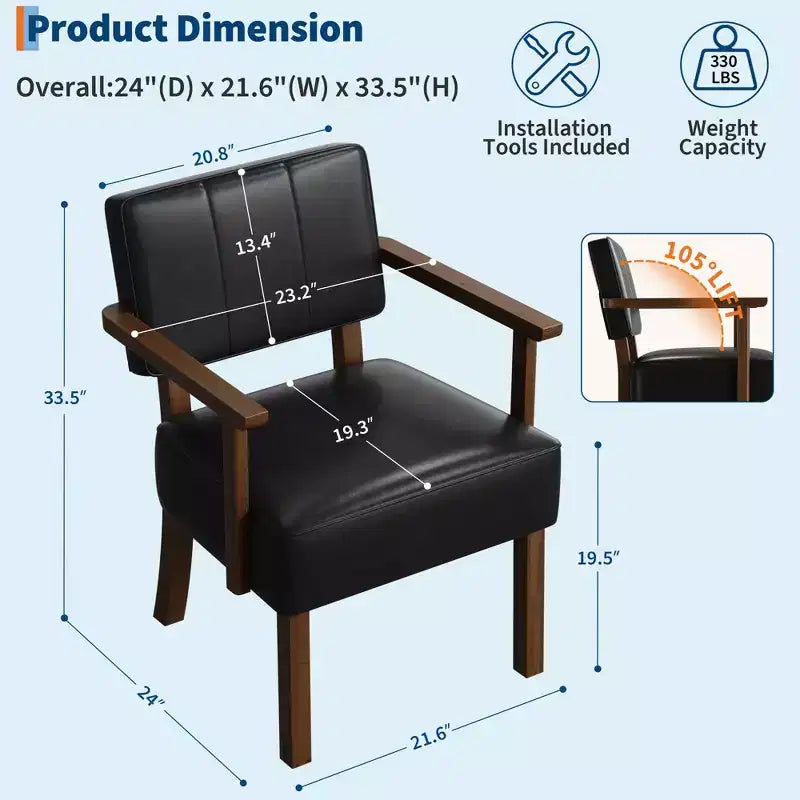Mid-Century Accent Chair with Wood Frame & PU Leather, Brown Vertical Striped Upholstered Lounge Armchair for Living Room & Bedroom
