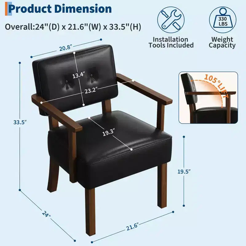 Mid-Century Accent Chair with Wood Frame & PU Leather, Brown Vertical Striped Upholstered Lounge Armchair for Living Room & Bedroom