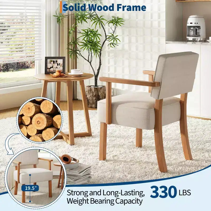 Mid-Century Accent Chair with Wood Frame & PU Leather, Brown Vertical Striped Upholstered Lounge Armchair for Living Room & Bedroom