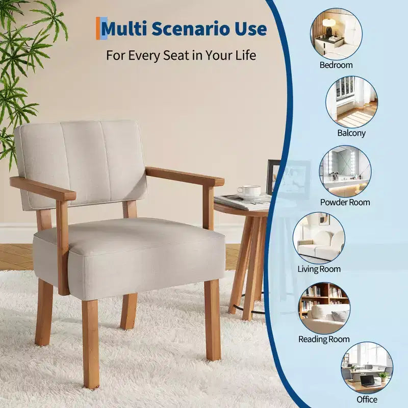 Mid-Century Accent Chair with Wood Frame & PU Leather, Brown Vertical Striped Upholstered Lounge Armchair for Living Room & Bedroom
