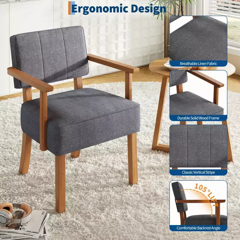 Mid-Century Accent Chair with Wood Frame & PU Leather, Brown Vertical Striped Upholstered Lounge Armchair for Living Room & Bedroom