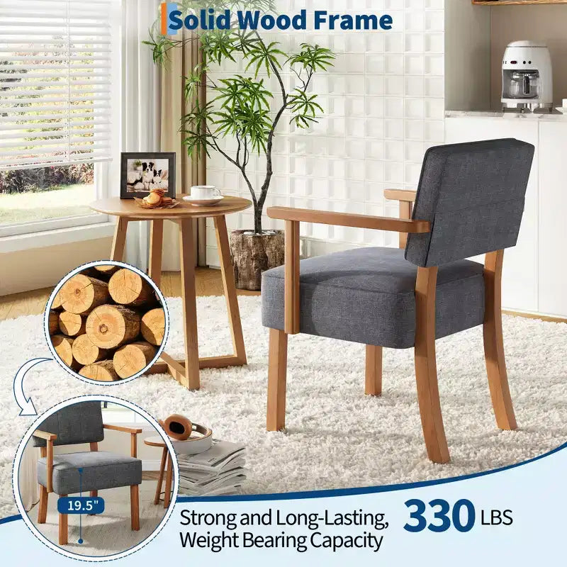 Mid-Century Accent Chair with Wood Frame & PU Leather, Brown Vertical Striped Upholstered Lounge Armchair for Living Room & Bedroom